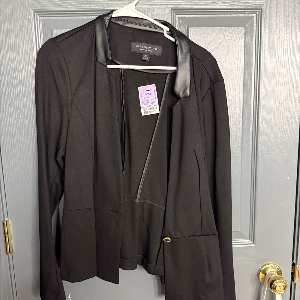 Calvin Klein Women's Black Blazer with Leather Trim